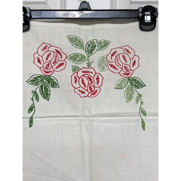 Vintage Embroidered Table Runner With Roses and Vines - Picture 3 of 6